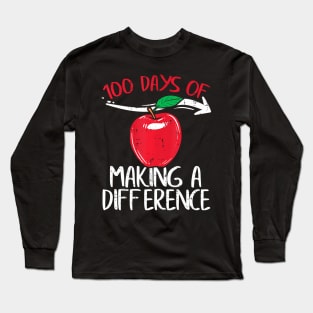 100 Days Of Difference Apple 100Th Day School Teacher Long Sleeve T-Shirt